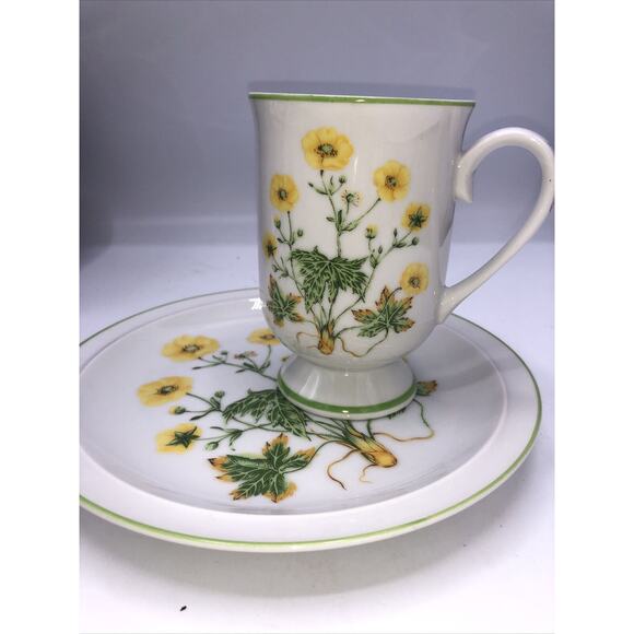 Royal Domino Porcelain Collection Footed Cup and Plate Sunrise Pattern - Picture 1 of 9
